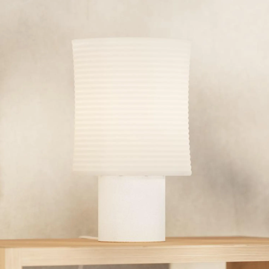 Textured Cylindrical Shade Table Lamp, Minimalist Compact Ambient Light For Bedside And Living Area Decor
