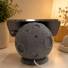 Load image into Gallery viewer, Lunar Textured Multifunctional Device Dock, Spherical Desktop Smartphone Holder For Charging And Media Viewing