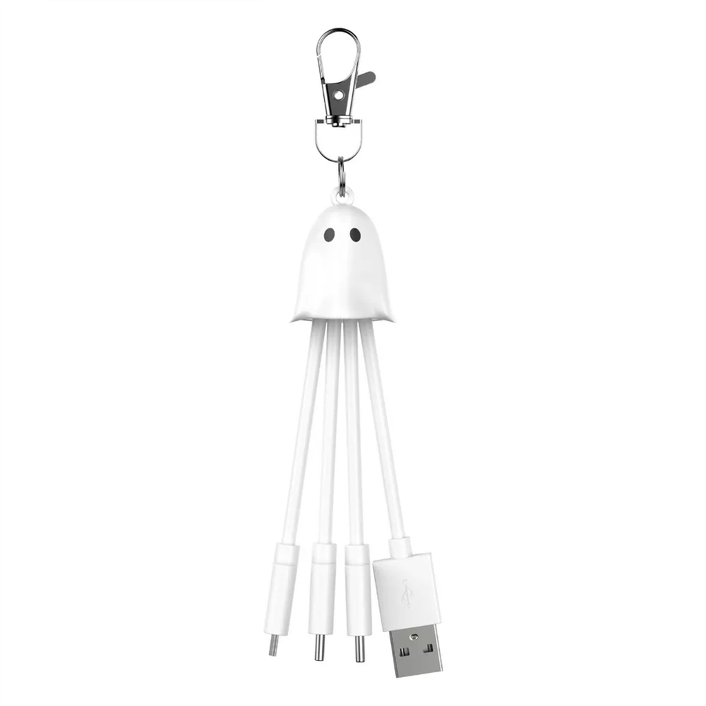 Ghost Shaped Multi Tip Charging Cord, Portable Keychain 3-In-1 Universal Charging Cable