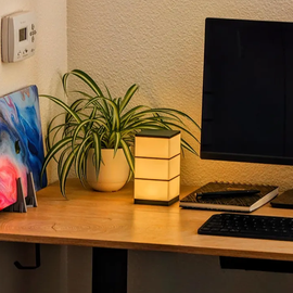 Geometric Shoji Design Led Table Light, Adjustable Brightness Ambient Lamp For Desk & Interior Decoration
